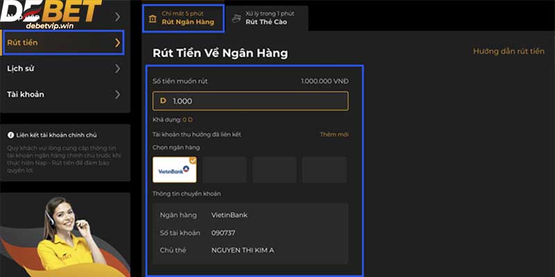 Hướng dẫn tân thủ các bước rút tiền siêu nhanh chuẩn về tài khoản Debet